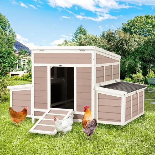 AECOJOY 56" Large Chicken Coop for 4-6 Chickens, Wooden Hen House with 6 Nesting Boxes, Outdoor Hen House Chicken Hutch with Ramps, Outdoor Poultry Cage for Lawn, Brown - color: Brown, size: 56.3"L x 34.5"W x 34.0"H