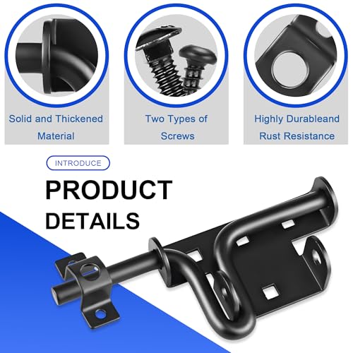 Heavy Duty Slide Bolt Gate Latch with Padlock Hole - Universal Security Lock for Wooden Fence, Metal Gate, Shed Door, Yard Barn, Vinyl Sliding Door - Out/Indoor Waterproof Door Latch, Black - size: 1 Pack