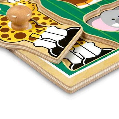 Melissa & Doug Jungle Friends Safari Animals Jumbo Knob Puzzle, Wooden Peg Puzzle for Toddlers, Educational Toy for Shape Recognition and Fine Motor Skills, Ages 1+ - style: Safari Animals