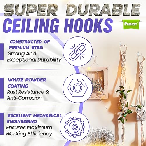 [UPGRADED] 200LBS 8Pcs Rotatable Ceiling Hooks with 4 Screw Points Plate Base, White Wall Mount Metal Hanger for Hanging Plants, Bird Feeders, Lanterns, Lights, Wind Chimes, Indoor Outdoor Decor - style: 8PCS