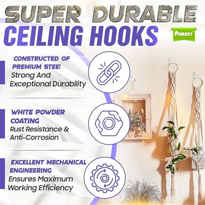 [UPGRADED] 200LBS 8Pcs Rotatable Ceiling Hooks with 4 Screw Points Plate Base, White Wall Mount Metal Hanger for Hanging Plants, Bird Feeders, Lanterns, Lights, Wind Chimes, Indoor Outdoor Decor - style: 8PCS