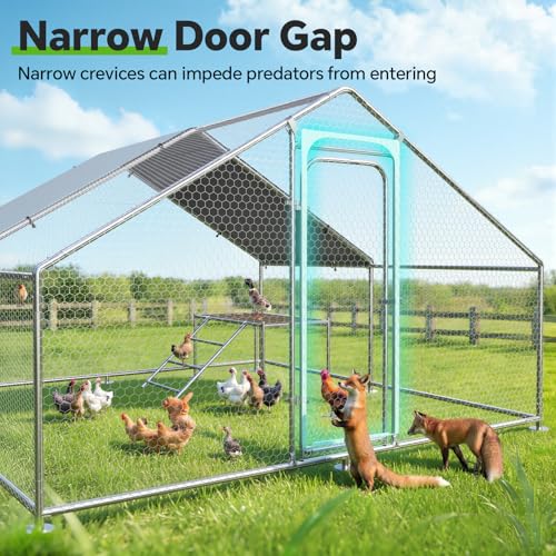 Large Metal Chicken Coop with Roosting Ladder, UV-Resistant and Waterproof Cover, Outdoor Walk-in Cage Hen House for Yard Farm Rabbit Duck Chicken Run, Spire Roof (13.1'W x 9.8'L x 6.4'H) - size: 157.5"L x 118.0"W x 78.0"H