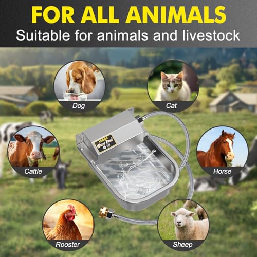 Automatic Water Dispenser for Dogs, 3L Stainless Steel Dog Water Bowl Dispenser, Automatic Water Feeder for Chicken & Livestock, Outdoor Auto-Fill Water Bowl Fit 3/4'' GHT Faucet, Easy Clean