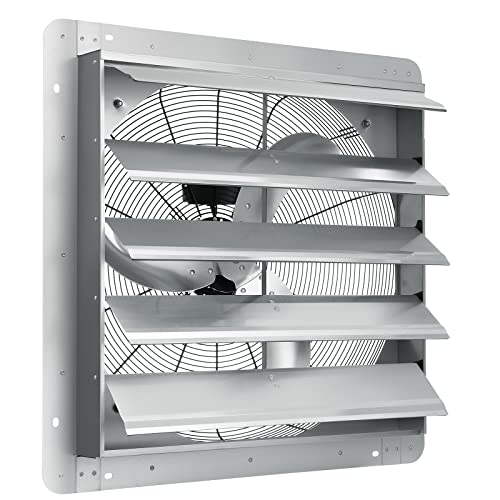 VEVOR 24'' Exhaust Fan, Wall Mounted Attic Fan with Variable Speed, 3320 CFM, Automatic Shutter, Ventilation and Cooling, Silver, Fan Only - size: 24 Inch