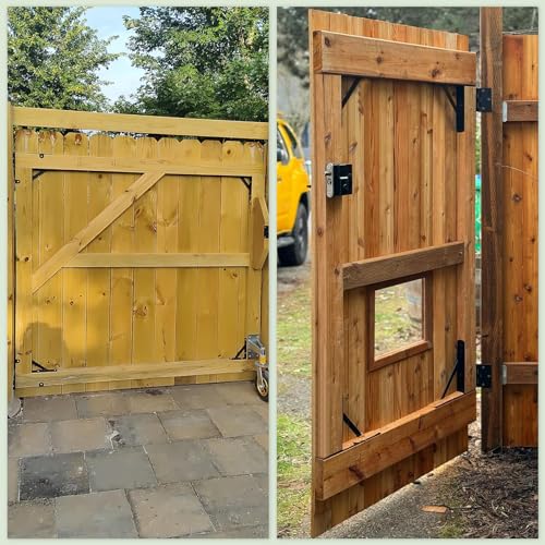 Gate Frame Fence Kit with Gate Latch,Heavy Duty Anti Sag Gate Kit, Gate Corner Brace Bracket Hardware for Wooden Fence Gate Garden Wooden Driveway Gates,Shed Doors, Corral（1 Set）