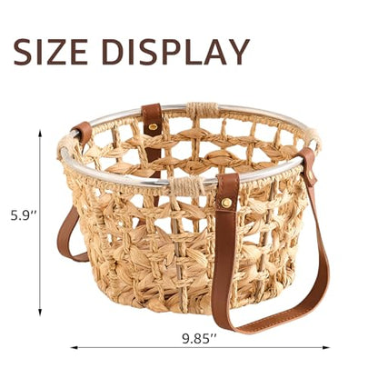 Farmhouse Wicker Egg Basket for Collecting Fresh Eggs, Round Storage Basket with Handle, Brown, Sea Grass - color: Round-Water Hyacinth