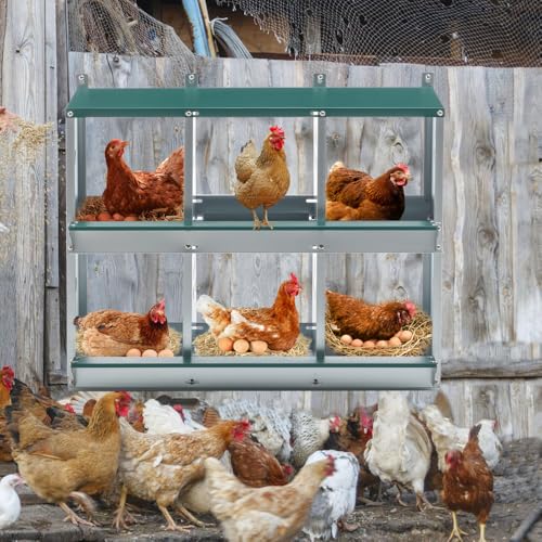 Durable Metal Chicken Nesting Box for Hens, Wall-Mounted Poultry Nest Box with Ventilated Design to Support Natural Laying Behavior (6-Hole,Green) - color: 6-Hole,Green