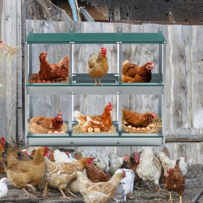 Durable Metal Chicken Nesting Box for Hens, Wall-Mounted Poultry Nest Box with Ventilated Design to Support Natural Laying Behavior (6-Hole,Green) - color: 6-Hole,Green