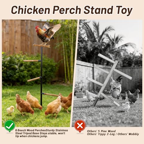 Tnstbiee Large Chicken Roosting Bars, Wooden 4-Branch Perch & Outdoor Bird Playground Toy,Chicken Perch for Coop & Backyard,50" H x 16.5" R, 4-Prong Metal Ground Plug,for Small Poultry, Bird & Parrots