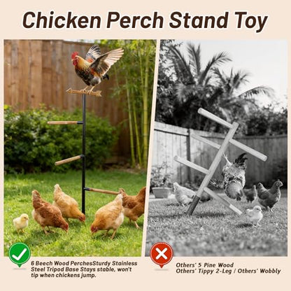 Tnstbiee Large Chicken Roosting Bars, Wooden 4-Branch Perch & Outdoor Bird Playground Toy,Chicken Perch for Coop & Backyard,50" H x 16.5" R, 4-Prong Metal Ground Plug,for Small Poultry, Bird & Parrots
