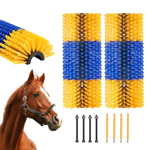VEVOR Livestock Scratching Brush, 6 Pcs with 12 Screws, 20 x 7.5 in Cow Scratcher, for Back Itch Relief & Keep Cleaning, Grooming & Scratching for Horse, Pig, Cattle Supplies - color: Blue+yellow