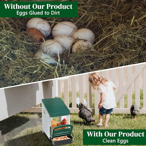 Chicken Nesting Boxes with Rollout Egg Collection and Protection Tray, 1 Compartment Hen Roosting Boxes, Easy to Clean and Ventilate, Steel & Plastic, Heavy Duty Laying Box with Perch Cover, Green - size: 20.5x10.6x18.5in