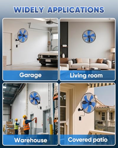 KEN BROWN 18 Inch 3-Speed High Velocity Industrial Oscillating Fan, Wall Mount Fan with Max. 4200 CFM, Seperated Switch and 5 Blades, Heavy Duty Metal for Household/Patio/Workshop, Blue - size: 18 Inch Wall Fan