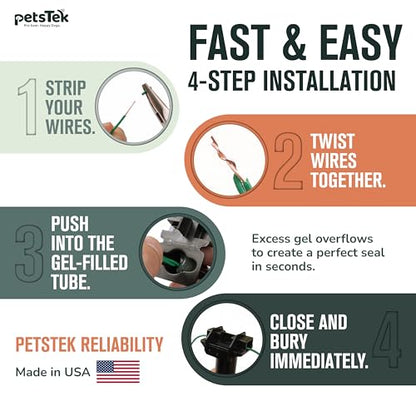 PetsTEK 5 Pack Direct Bury Waterproof Wire Splice Kit, Wire Nut Electrical Connectors for Wire Break Repair, Compatible with PetSafe, SportDog, Dogtra In-Ground Dog Fence Systems, Made in USA - size: Pack of 5