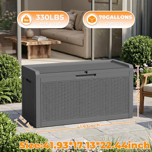 70 Gallon Waterproof Outdoor Storage Box,Deck Boxs for Outdoor and Indoor Use,Deck Storage Box for Picnic Supplies,Gardening Tools,Lockable and Easy to Install(Black)