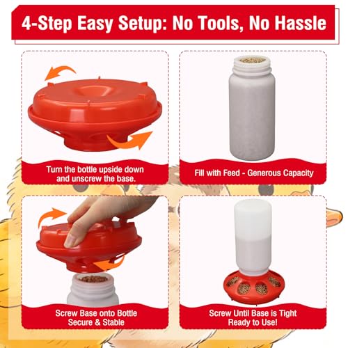 Chick Feeder and Waterer Set No Waste Automatic 1L Chicken Feeder and Waterer for Baby Chicks, Ducks, and Quail – Brooder Starter Kit (Red) - color: Red and White