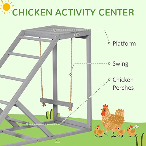 PawHut Chicken Activity Play for Healthy & Happy Animals, Swing Set with Chicken Perches & Hen Ladder, Coop Toy, Gray - color: Grey
