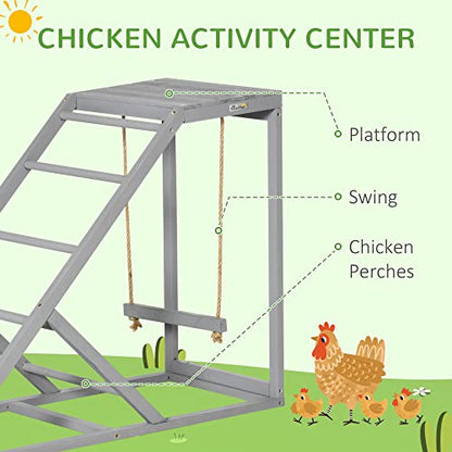 PawHut Chicken Activity Play for Healthy & Happy Animals, Swing Set with Chicken Perches & Hen Ladder, Coop Toy, Gray - color: Grey