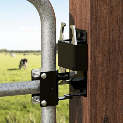 2 Way Farm Gate Latch Heavy Duty Lockable Gate Latch，Two-Way Livestock Self-Locking Fence Gate Latch for Farms, Metal Gates, Ranches, Stables, Horse Corrals, 1 Pack