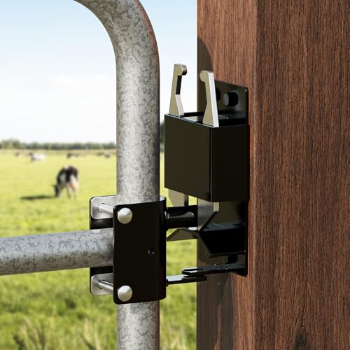 2 Way Farm Gate Latch Heavy Duty Lockable Gate Latch，Two-Way Livestock Self-Locking Fence Gate Latch for Farms, Metal Gates, Ranches, Stables, Horse Corrals, 1 Pack