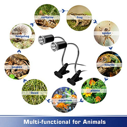 Techsea 2 Pack Reptile Heat Lamps with 360° Rotatable Clips, UVA + UVB Spectrum for Terrariums, 2 Light Bulbs Inside (Black-2 Pack) - color: Black-2 Pack