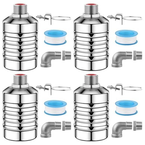 4Pcs Aquapulse Water Float Valve, 1/2Inch to 3/4Inch Stainless Steel Automatic Water Shut Off Float Valves, Auto Water Level Control System for Water Tank, Livestock Trough, Pool, Garden Hose - size: 4Pcs