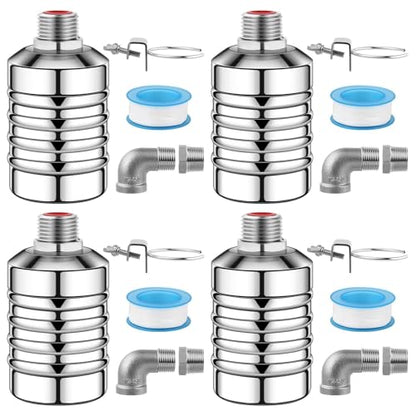 4Pcs Aquapulse Water Float Valve, 1/2Inch to 3/4Inch Stainless Steel Automatic Water Shut Off Float Valves, Auto Water Level Control System for Water Tank, Livestock Trough, Pool, Garden Hose - size: 4Pcs