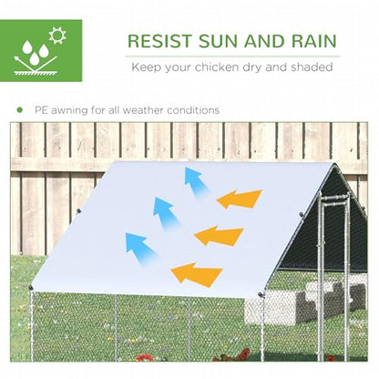 PawHut 9.8' x 19.7' x 6.6' Large Chicken Coop Metal Chicken Run with Waterproof and Anti-UV Cover, Spire Shaped Walk in Fence Cage Hen House for Outdoor and Yard Farm Use, 1" Tube Diameter - size: 118.1"L x 236.2"W x 78.7"H