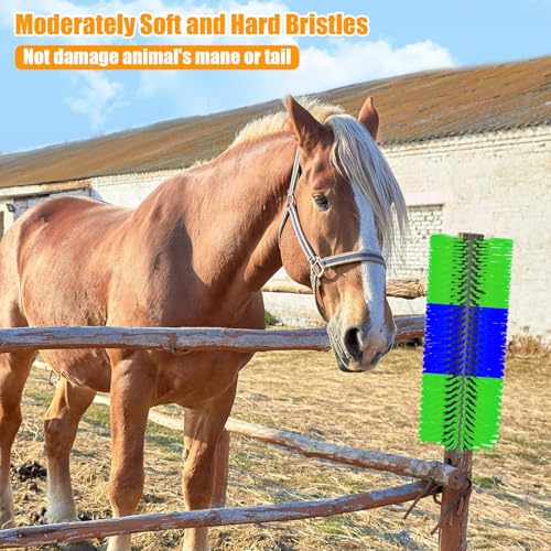 Livestock Scratching Brush 4 Pack, Dense Cow Brush Wall Mount Anti-Itch Grooming Tool, Flexible Goat and Horse for Grooming with Screws and Nuts - color: teal
