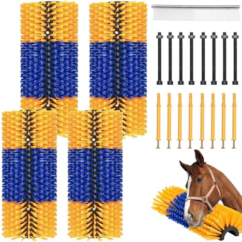 Livestock Scratching Brush 4PCS – Horse Scratching Post, Goat & Cow Grooming Scratcher, 17.13" x 7.48" Cattle Goat Horse Scratch Brush with 16 Screws for Back Itch Relief & Cleaning (yellow, 4pack) - size: 4pack