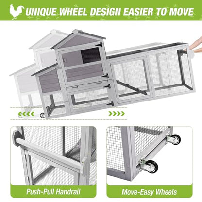 GUTINNEEN Chicken Coop Mobile Hen House On Wheels Easy to Move Wooden Poultry Cage with Nesting Box,Opening Wire Netting Roof - color: Grey