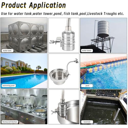 2-Pack Float Valve, 1/2" to 3/4'' 1" 304 Stainless Steel Fully Automatic Water Level Controller Water Float Valve for Water Tank,Pool,Water Tank, Livestock Troughs