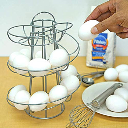 Steel Egg Skelter Dispenser Rack,Spiral Egg Holder, Save space, Egg Display Holder, Wire Chicken Egg Storage Organizer,Egg Basket for Countertop Kitchen (Silver) - color: Silver
