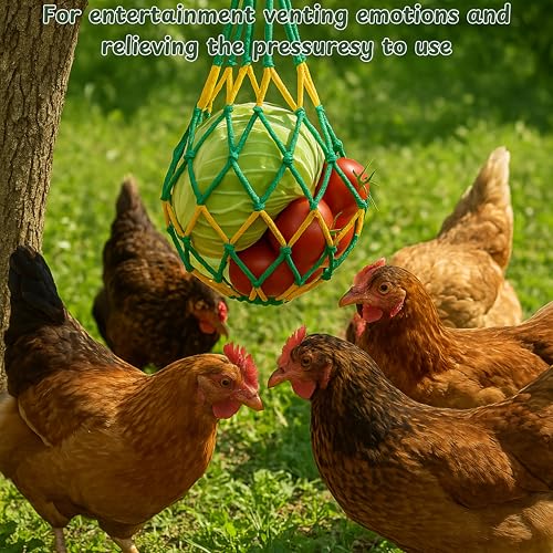 Chicken Hanging Feeder Enrichment Toys and Pecking Block, Beak Grinding Calcium Stone With Bells, Chickens Pecking Toy, Boredom Busters For Chickens Enrichment Toys, Chicken Coop Accessories (Net Bag)