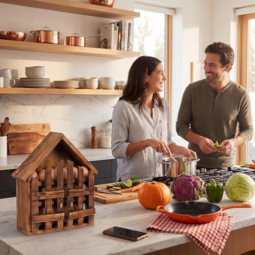 Remerry Wooden Egg Holder Countertop 3 Tier House Shape Fresh Egg Storage Pull out Eggs Racks Basket for Home Craft Room Farmhouse Kitchen Counter Organizer(36 Hole,with Door,Brown) - style: with Door