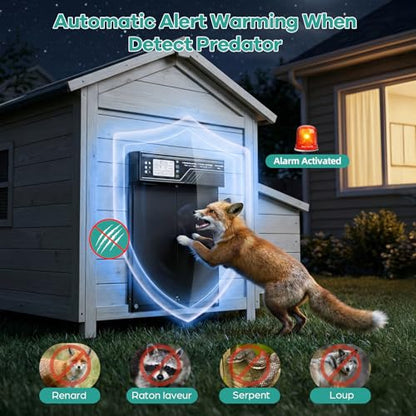 7W Solar Powered Large Automatic Chicken Coop Door, 4Modes Aluminum Horizontally Dual-Door Design with Timer & Light Sensor, Auto Chicken Door with Remote Control, Excellent Anti-Pinch