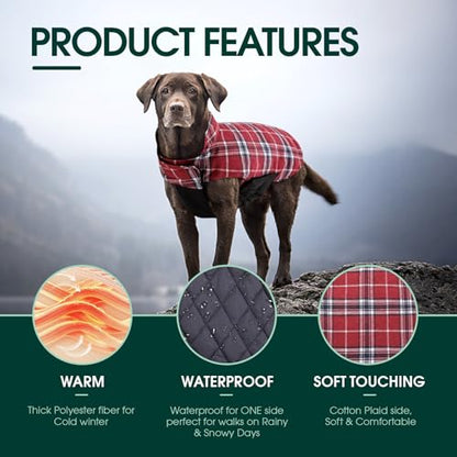 Kuoser Waterproof Dog Coat, Reversible Dog Jacket for Medium Dogs, Adjustable Durable Doggie Winter Coat Warm Puppy Cold Weather Apparel from Small to Large Breed, Red M - color: Red, size: Medium (Pack of 1)