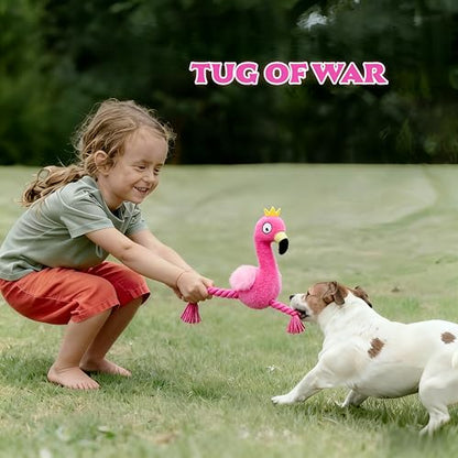 Plush Flamingo Dog Toy with Rope Legs, Pink, Interactive Squeaky Chew Toy for Small, Medium Dogs, Tug-of-War Play - color: Pink Flamingo