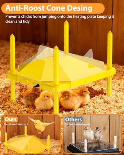 Chick Brooder Heating Plate, 14"x11"Adjustable Temperature & Height Heating Plate for Chicken with Anti-Roost Cone, Easy-Clean Poultry Coop Heater for Up to 18-22 Chicks (Yellow) - color: Yellow