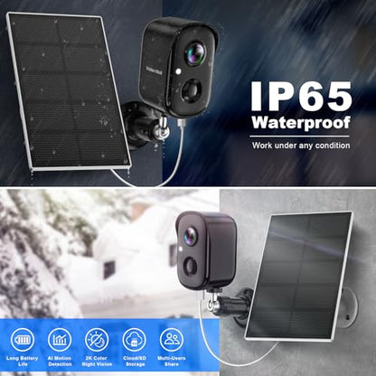 Security Cameras Wireless Outdoor, 2K Solar Cameras for Home Security, WiFi Cameras Battery Powered, AI Motion Detection, Color Night Vision, 2-Way Talk, Spotlight Siren Alarm-Black Grey Solar Camera - color: Black Grey