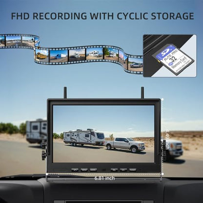 eRapta 4 Wireless Backup Camera Magnetic: 10.1" IPS Full-Size DVR Monitor, Install-Free RV Camera System with IR Night Vision, Built-in 9600mAh Battery for RV/Camper/Truck/Trailer/Tractor ACT104 - size: 10 inch-4 cameras