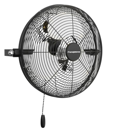12 Inch High Velocity Wall Mount Fan, 2500 CFM Industrial Metal Air Circulator, 3-Speed Commercial Wall Fan with 180° Tilt, Pull Chain, for Garage, Workshop, Gym, Patio - UL Listed - color: Black, size: 12 inches