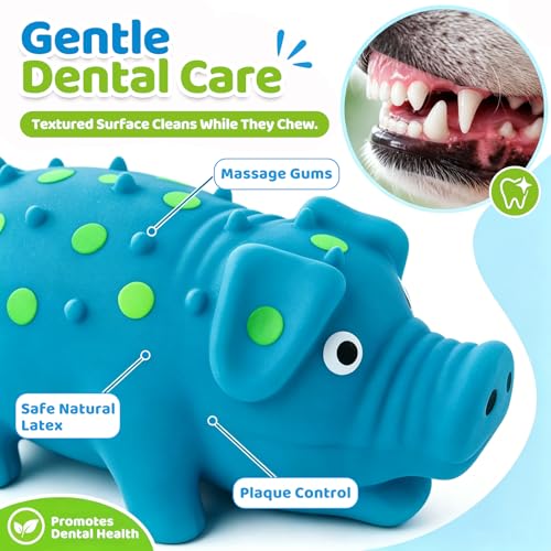 POPLAY Squeaky Latex Grunting Pig Dog Toy, 4 Inch Small Blue Prank Gifts Puppy Chew Toys Rubber Squeeze Gift for Dogs