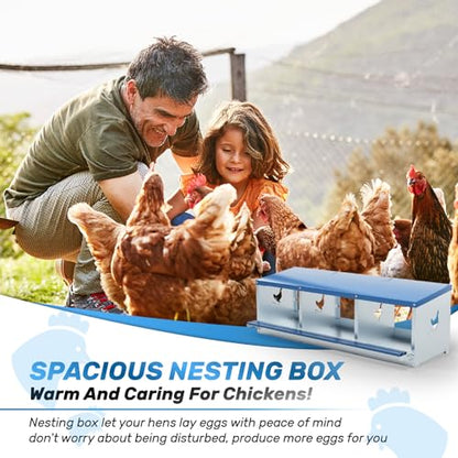 Chicken Nesting Box for Laying Eggs 3 Holes Metal Nest Box for Chicken Hens Ducks Poultry Protect Eggs Chicken Coop Easy Egg Collection Wall Mount Nest Box for Chicken Coop - size: 3 Compartments