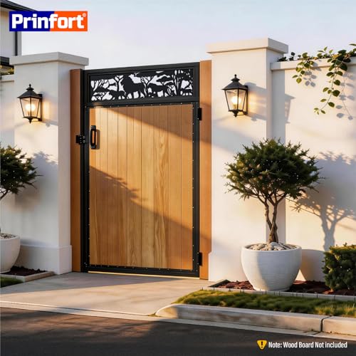 4x6FT (46.78" W X 70.8" H) 201 Stainless Steel Anti Sag Wooden Fence Gate Kit Heavy Duty Garden Gate Frame Hardware Kit Reinforcement (Left/Right Free-Installation) - size: W4xH6 FT-Lion