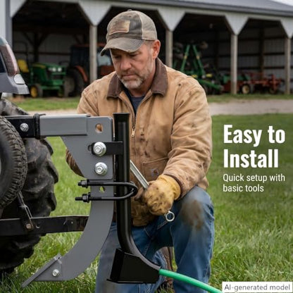Lawn Tractor Pipe Laying Attachment for Irrigation Pipes and Underground Wire Hoses, Black Steel, Adjustable Mounting Hardware Included