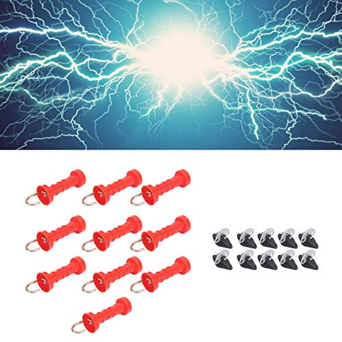 10 Pcs Electric Fence Gate Handles, Heavy Duty Electric Fence Insulators Spring Gate Handles with 10Pcs Insulators