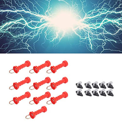 10 Pcs Electric Fence Gate Handles, Heavy Duty Electric Fence Insulators Spring Gate Handles with 10Pcs Insulators