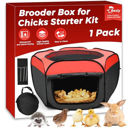 Brooder Box for Chick, Large Brooder for 15 Chicks, Breathable Mesh Ventilation, Waterproof Removable Bottom Mat,Foldable, Pop-up,No Assembly Required