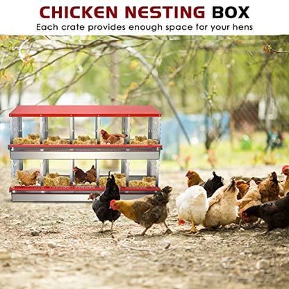 Nesting Box for Chickens, Roll Away Chicken Nesting Boxes with Easy Egg Collection Heavy Duty Metal Laying Box for Hens - 10 Compartment